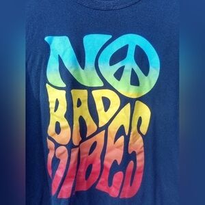 Men's No Bad Vibes Blue T Shirt Plus Size 2XL Hippie Rainbow
